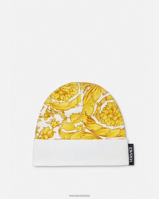 esso Versace bambini Berretto da neonato barocco oro bianco JT08Z1820 Accessori