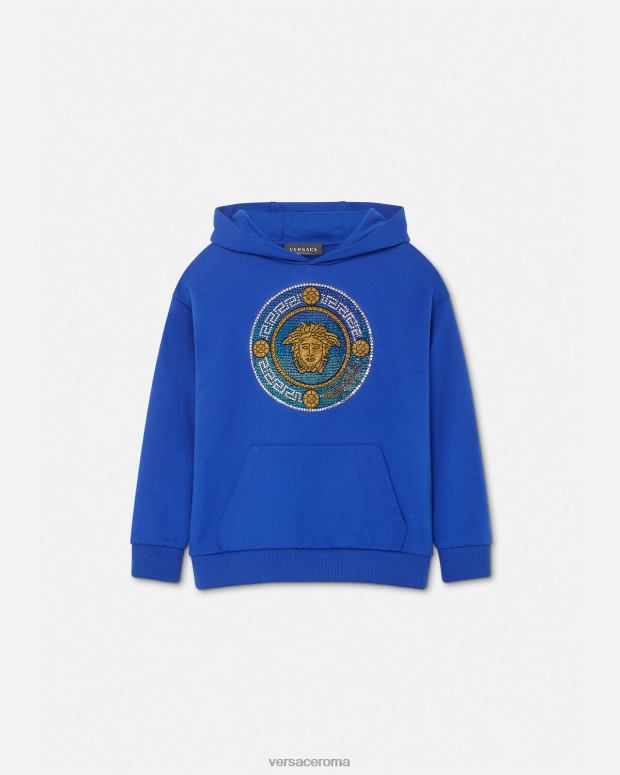 esso Versace bambini Felpa con cappuccio con medusa di cristallo Blu Reale JT08Z2129 vestiario