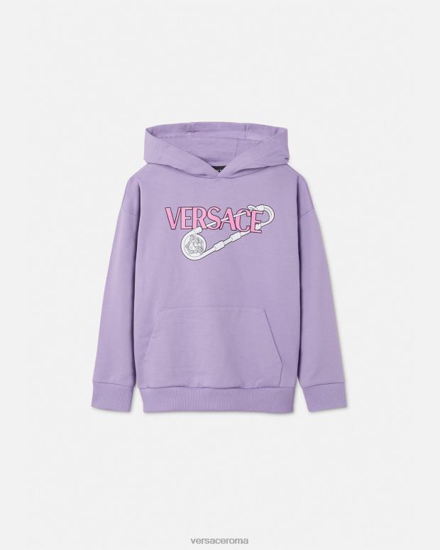 esso Versace bambini Felpa con cappuccio con spilla da balia lilla JT08Z2009 vestiario