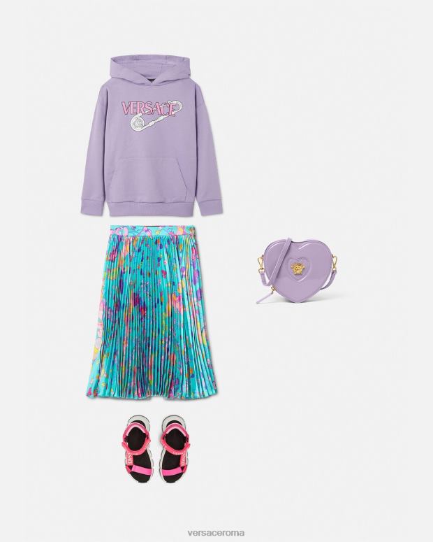 esso Versace bambini Felpa con cappuccio con spilla da balia lilla JT08Z2009 vestiario