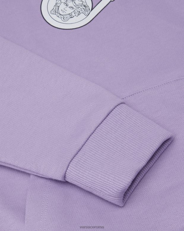 esso Versace bambini Felpa con cappuccio con spilla da balia lilla JT08Z2009 vestiario