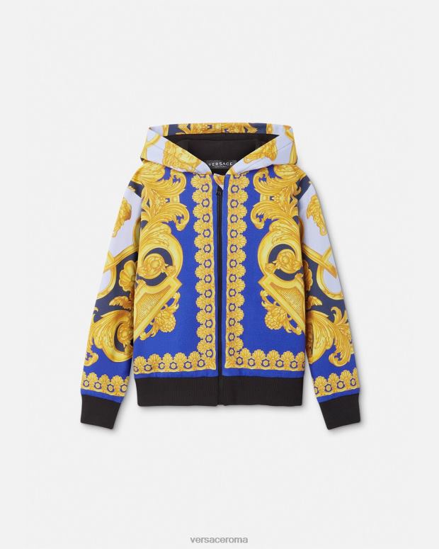 esso Versace bambini Felpa con cappuccio e zip barocco 660 blu e oro JT08Z2108 vestiario
