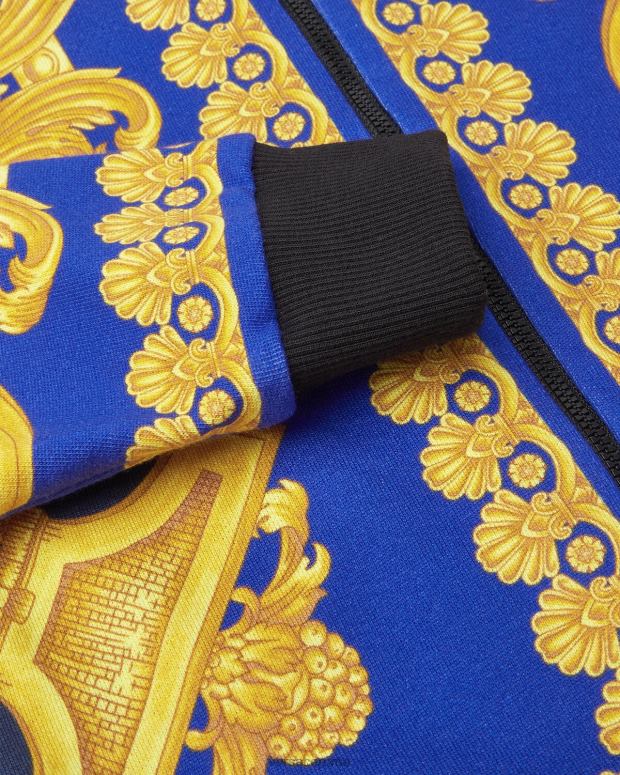 esso Versace bambini Felpa con cappuccio e zip barocco 660 blu e oro JT08Z2108 vestiario