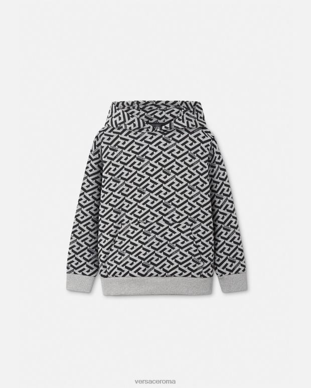 esso Versace bambini felpa con cappuccio la greca grigio e stampa JT08Z2118 vestiario
