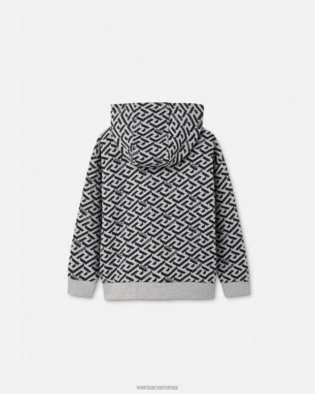 esso Versace bambini felpa con cappuccio la greca grigio e stampa JT08Z2118 vestiario
