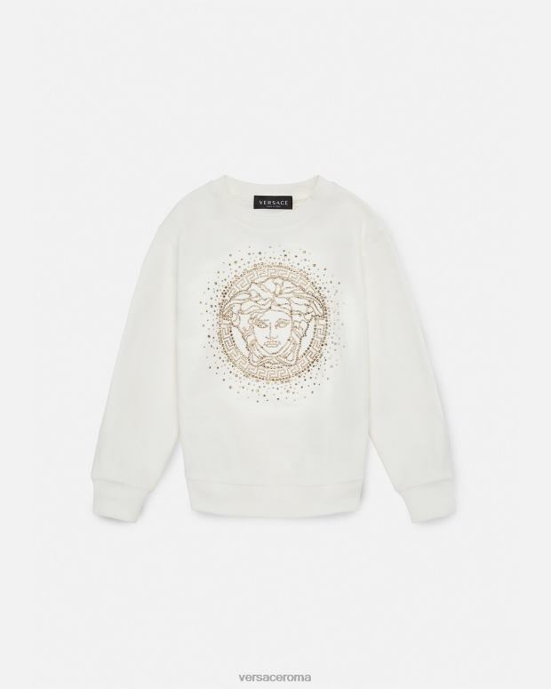 esso Versace bambini felpa con medusa di cristalli bianco JT08Z1963 vestiario