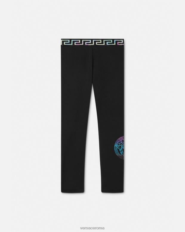 esso Versace bambini leggings con medusa greca nero e stampa JT08Z1945 vestiario
