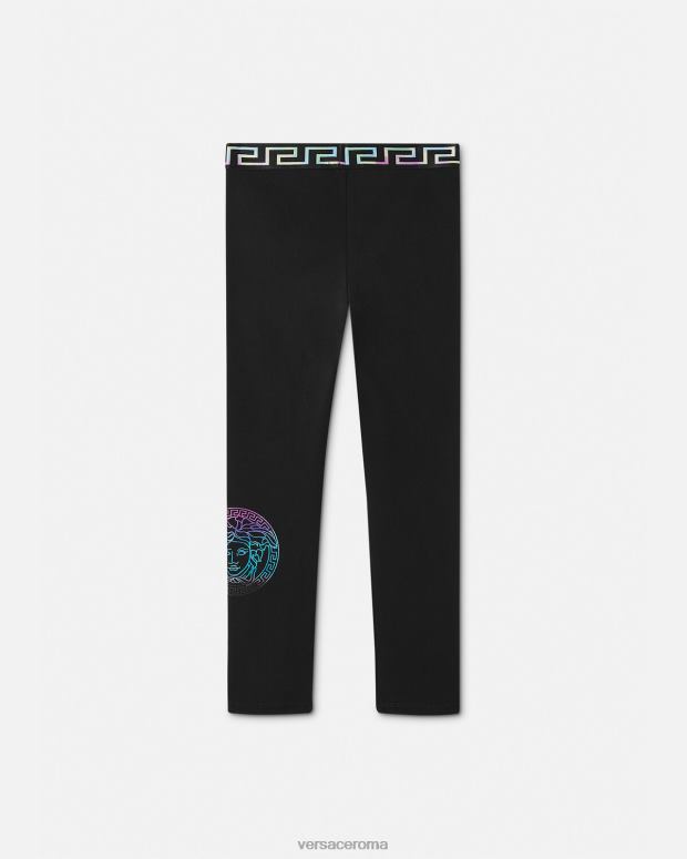 esso Versace bambini leggings con medusa greca nero e stampa JT08Z1945 vestiario