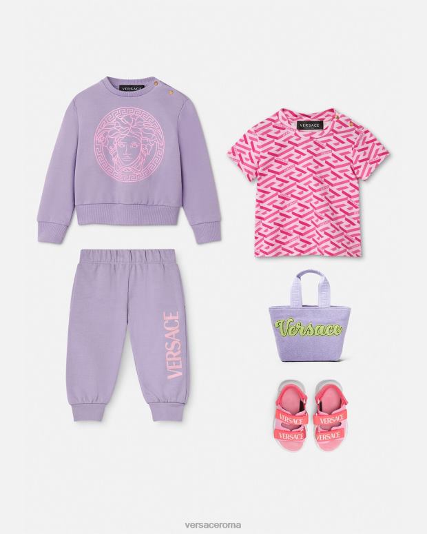 esso Versace bambini maglietta bimbo la greca rosa JT08Z1874 vestiario