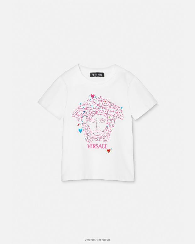 esso Versace bambini maglietta con medusa bianco e stampa JT08Z1946 vestiario