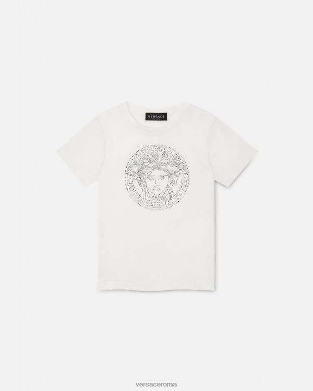 esso Versace bambini maglietta con medusa di cristallo bianco JT08Z1964 vestiario
