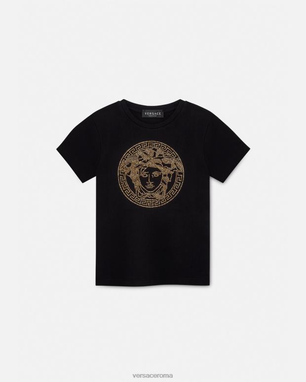 esso Versace bambini maglietta con medusa di cristallo nero JT08Z1961 vestiario