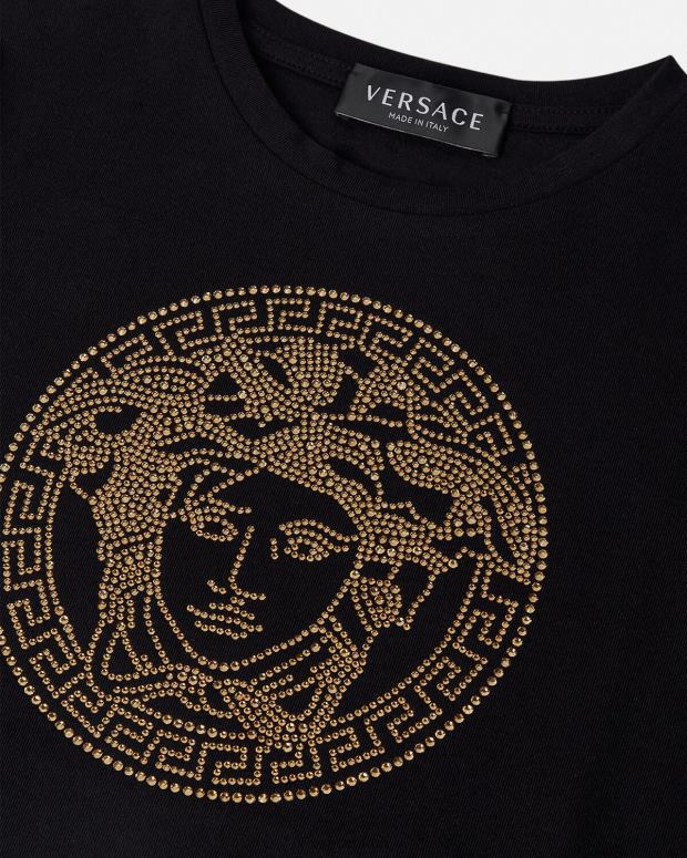 esso Versace bambini maglietta con medusa di cristallo nero JT08Z1961 vestiario