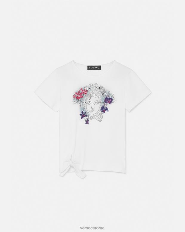 esso Versace bambini maglietta con medusa orchidea bianco e stampa JT08Z2003 vestiario