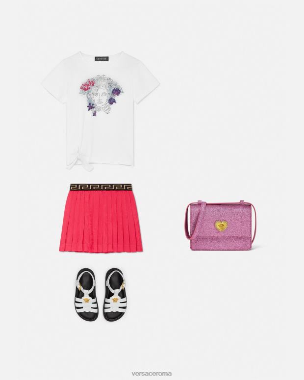 esso Versace bambini maglietta con medusa orchidea bianco e stampa JT08Z2003 vestiario