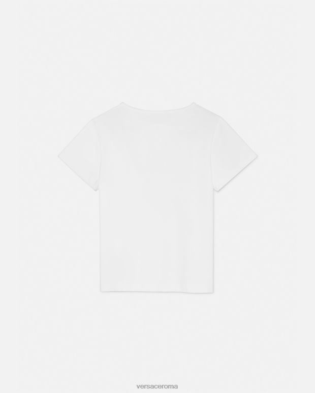 esso Versace bambini maglietta con medusa orchidea bianco e stampa JT08Z2003 vestiario