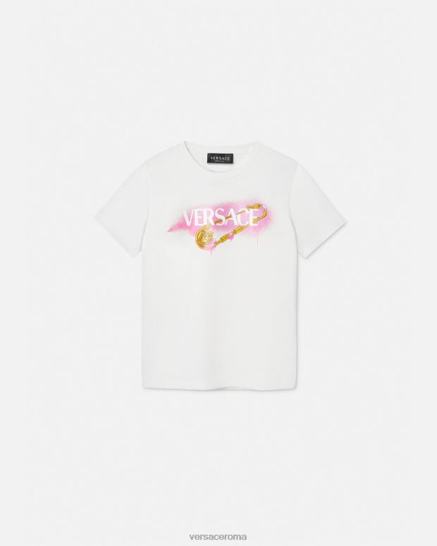 esso Versace bambini maglietta con spilla da balia bianco e stampa JT08Z2008 vestiario
