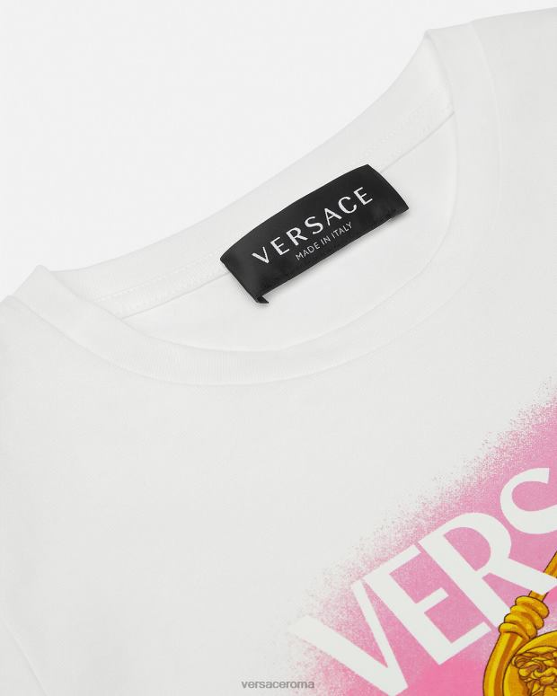 esso Versace bambini maglietta con spilla da balia bianco e stampa JT08Z2008 vestiario