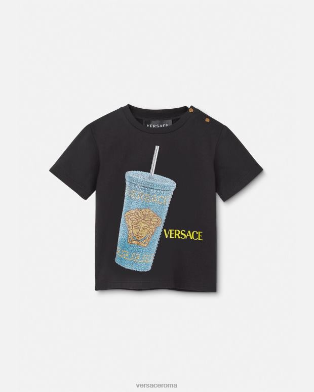 esso Versace bambini maglietta per bambini con tazza da viaggio nero e stampa JT08Z1925 vestiario