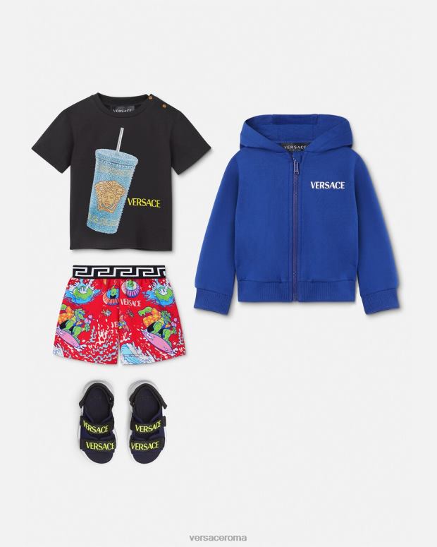 esso Versace bambini maglietta per bambini con tazza da viaggio nero e stampa JT08Z1925 vestiario