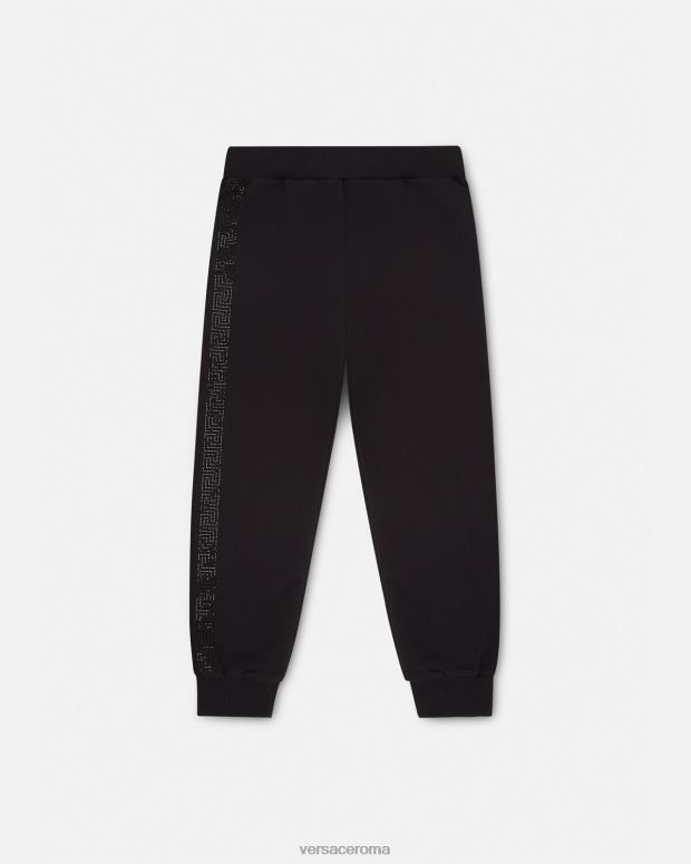 esso Versace bambini Pantaloni della tuta con cristalli Greca nero JT08Z1999 vestiario