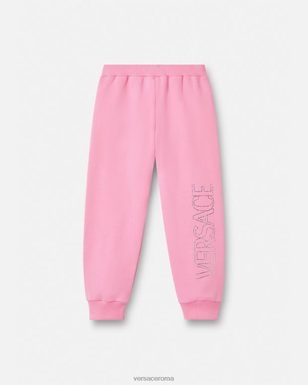 esso Versace bambini Pantaloni della tuta con logo in cristalli rosa JT08Z2023 vestiario