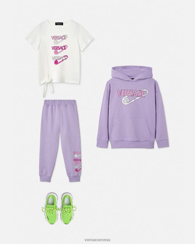 esso Versace bambini pantaloni della tuta con spille da balia lilla JT08Z2019 vestiario