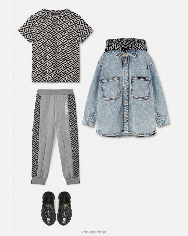 esso Versace bambini pantaloni della tuta la greca grigio JT08Z2114 vestiario