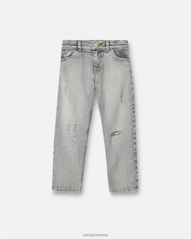esso Versace bambini jeans effetto medusa effetto consumato grigio JT08Z2135 vestiario