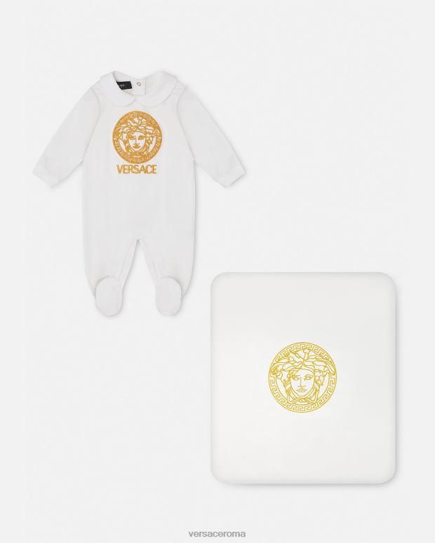 esso Versace bambini tutina per neonato con medusa oro bianco JT08Z1823 vestiario