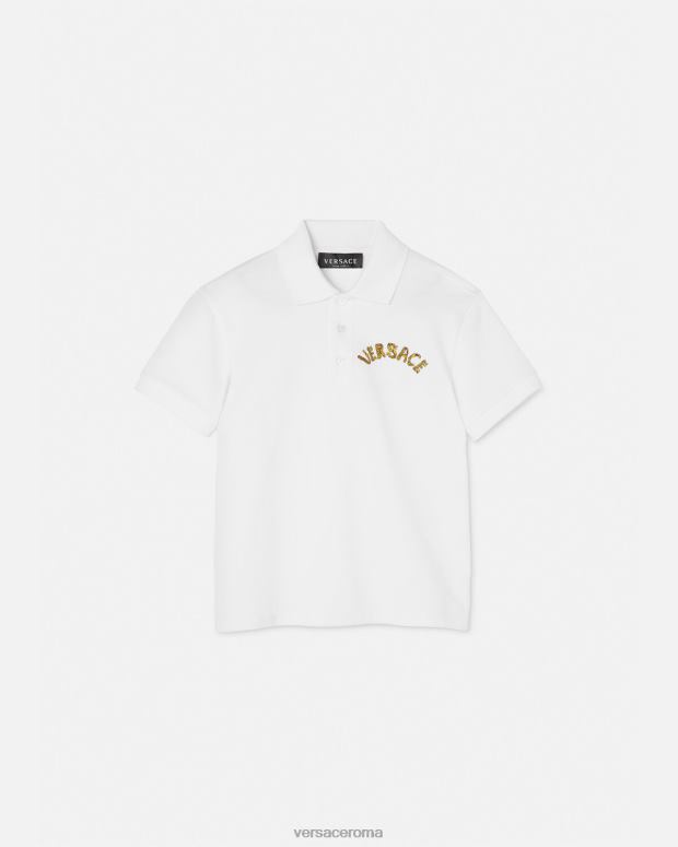 esso Versace bambini polo con logo oro bianco JT08Z2082 vestiario