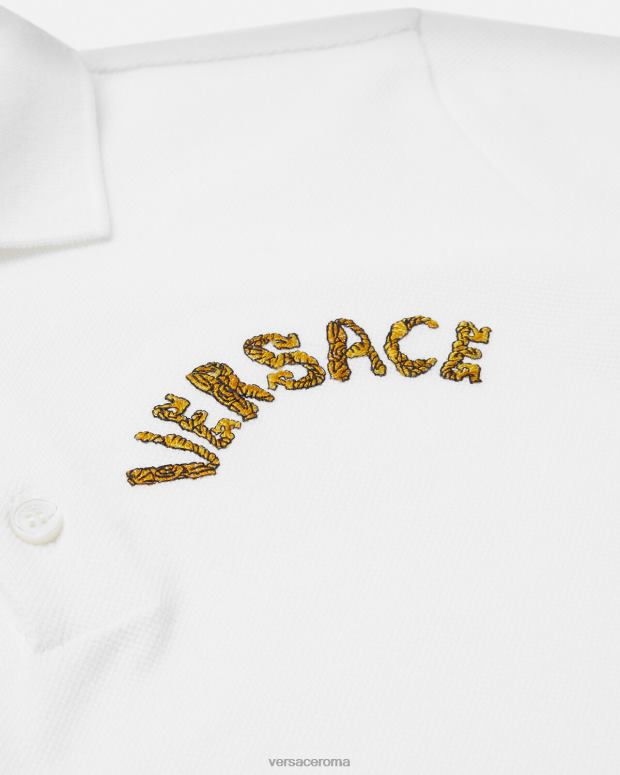 esso Versace bambini polo con logo oro bianco JT08Z2082 vestiario