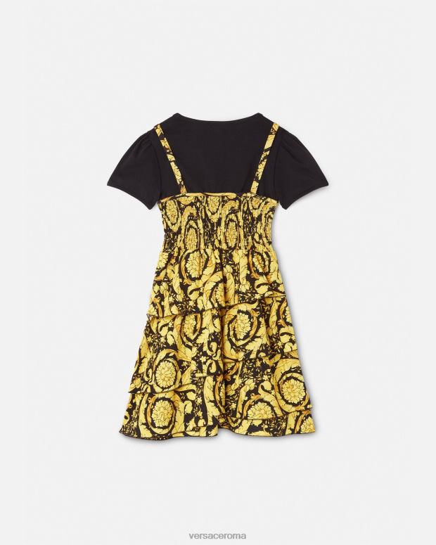 esso Versace bambini Abito con volant barocco nero JT08Z1987 vestiario