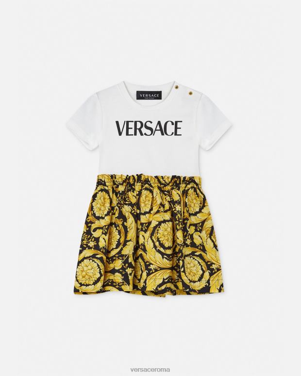 esso Versace bambini Abito t-shirt barocco per bebè bianco e stampa JT08Z1858 vestiario