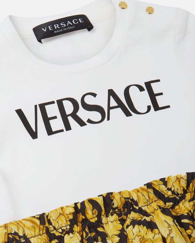 esso Versace bambini Abito t-shirt barocco per bebè bianco e stampa JT08Z1858 vestiario