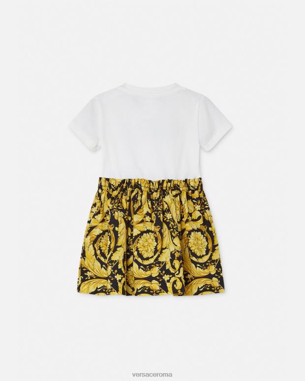 esso Versace bambini Abito t-shirt barocco per bebè bianco e stampa JT08Z1858 vestiario