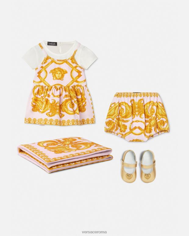 esso Versace bambini Completo abito da bambina barocco 660 rosa e bianco JT08Z1828 vestiario