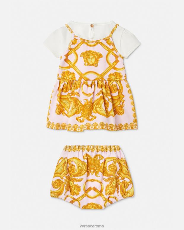 esso Versace bambini Completo abito da bambina barocco 660 rosa e bianco JT08Z1828 vestiario
