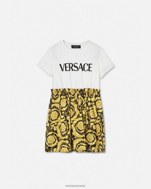 esso Versace bambini abito t-shirt barocco bianco e stampa JT08Z1953 vestiario