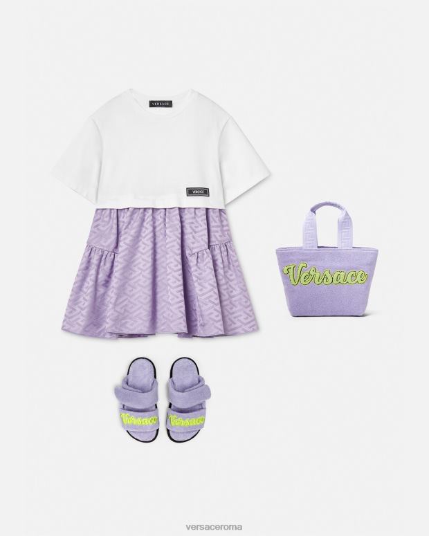 esso Versace bambini abito t-shirt la greca bianco e lilla JT08Z1996 vestiario