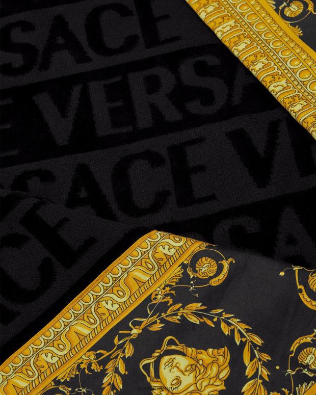 esso Versace donne telo mare barocco nero JT08Z1198 biancheria intima e costumi da bagno