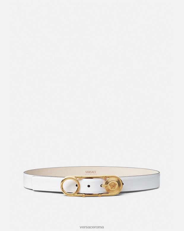 esso Versace donne cintura in pelle con spilla da balia bianco JT08Z537 Accessori