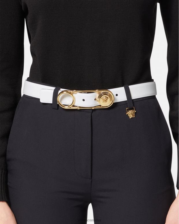 esso Versace donne cintura in pelle con spilla da balia bianco JT08Z537 Accessori
