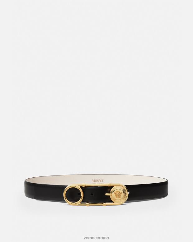 esso Versace donne cintura in pelle con spilla da balia nero JT08Z536 Accessori