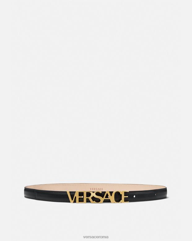 esso Versace donne cintura in pelle sottile con logo nero JT08Z538 Accessori