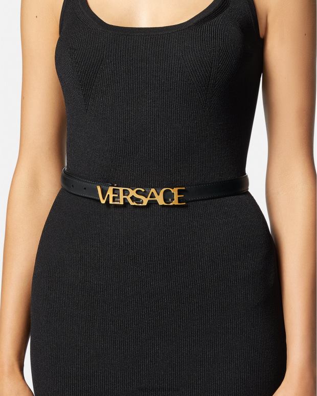 esso Versace donne cintura in pelle sottile con logo nero JT08Z538 Accessori