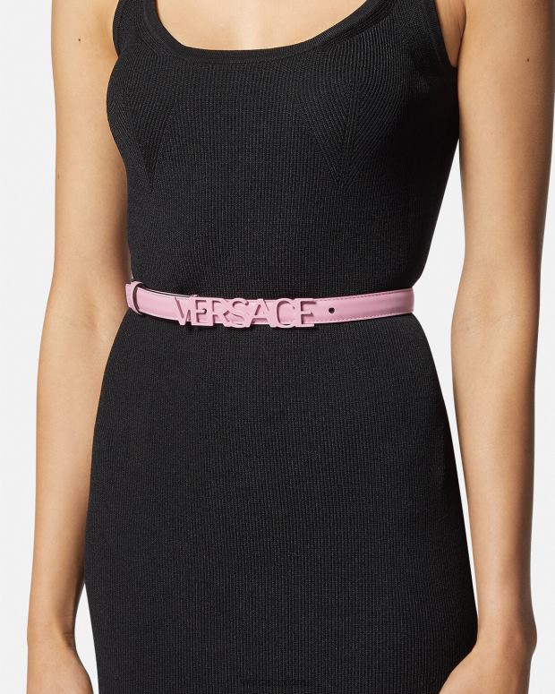 esso Versace donne cintura in pelle sottile con logo rosa JT08Z550 Accessori