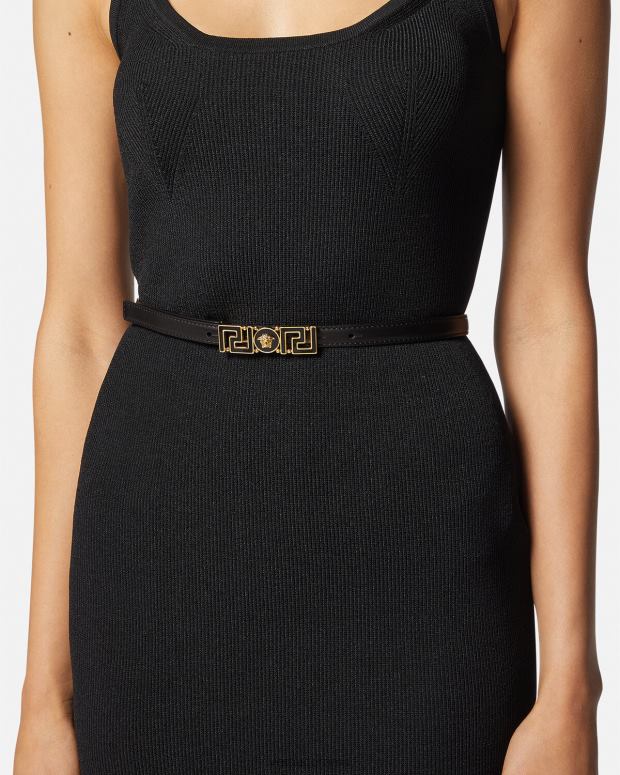 esso Versace donne cintura in pelle sottile della dea greca nero JT08Z517 Accessori