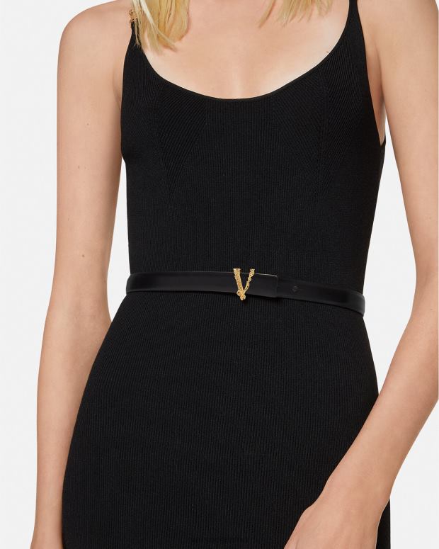 esso Versace donne cintura in pelle sottile virtus nero JT08Z540 Accessori