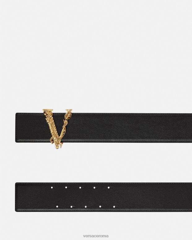esso Versace donne cintura larga in pelle virtus nero JT08Z541 Accessori